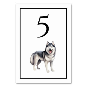 Numéro de table aquarelle chien husky