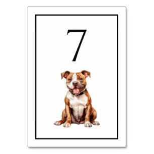 Numéro de table aquarelle chien Pit Bull