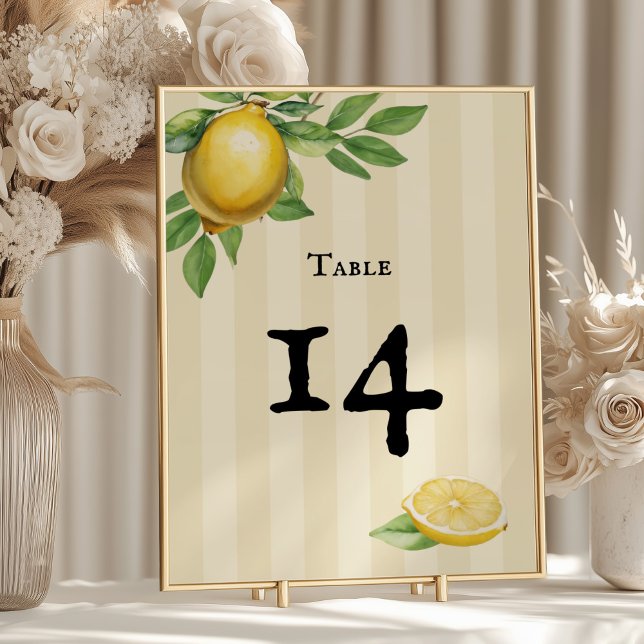 Numéro De Table Aquarelle Citron Jaune Citrus Russe Mariage (Créateur téléchargé)