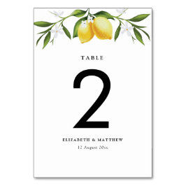 Numéro De Table aquarelle citrons & chiffres de table de verdure