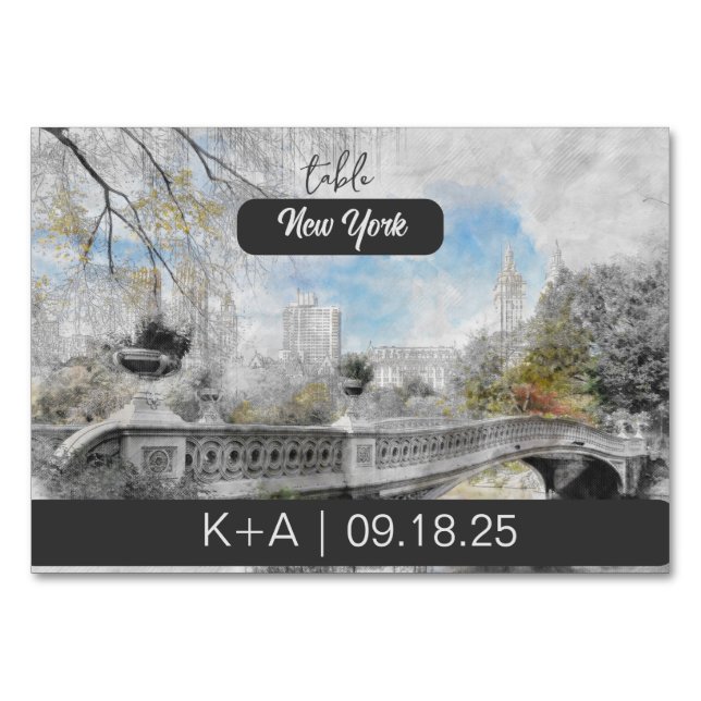 Numéro de table aquarelle de Central Park – New Yo (Devant)