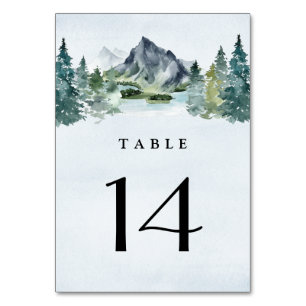 Numéro De Table Aquarelle de montagne À feuillage persistant Arbre