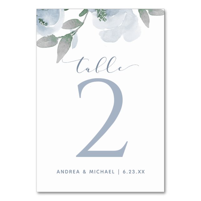 Numéro De Table Aquarelle douce mariage Bouquet floral bleu Dusty (Par défaut)