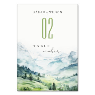 Numéro De Table Aquarelle douce Mariage paysage de montagne de nei