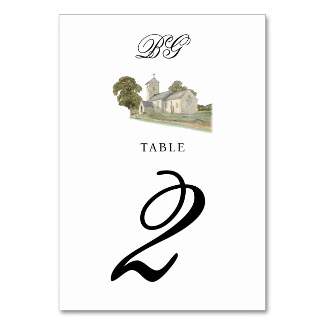 Numéro De Table Aquarelle Eglise traditionnelle Monogramme Mariage (Par défaut)