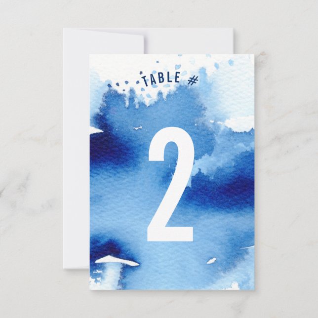 NUMÉRO DE TABLE aquarelle élégante bleu foncé cool (Dos)
