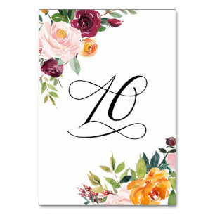Numéro De Table Aquarelle Fleurs d'automne Floral Table Numéro 10