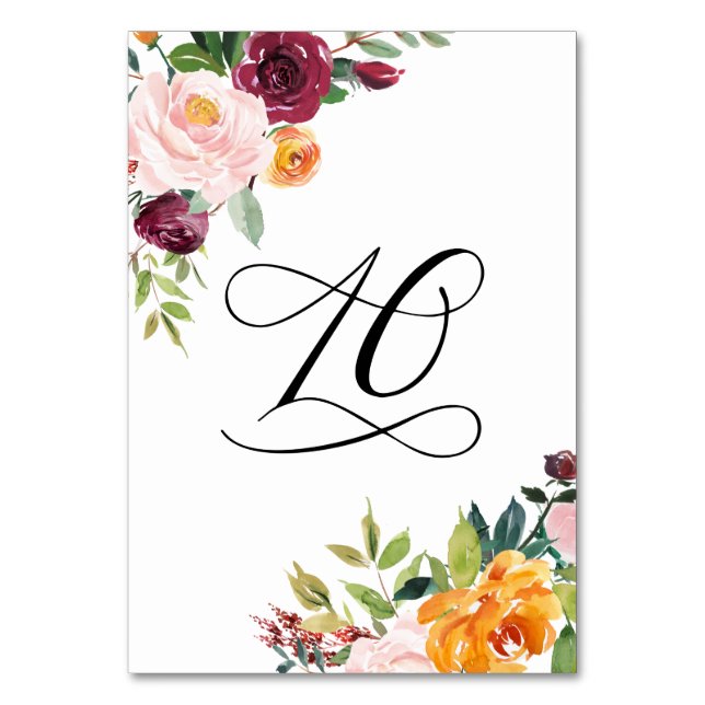 Numéro De Table Aquarelle Fleurs d'automne Floral Table Numéro 10 (Par défaut)