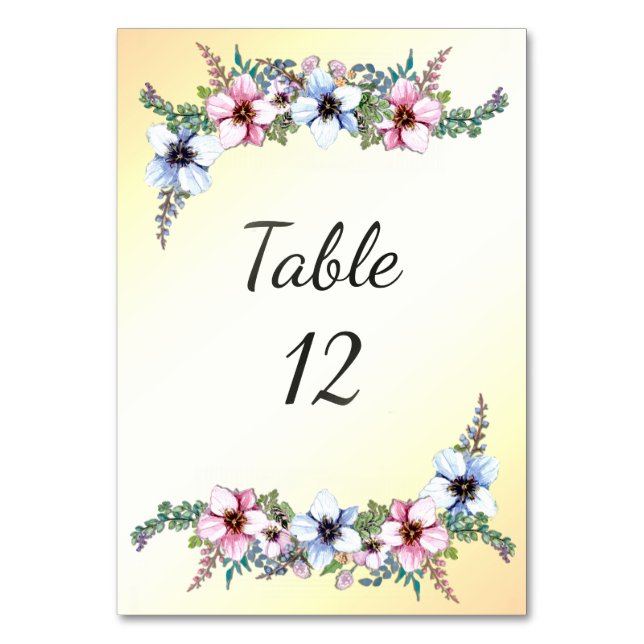 Numéro De Table Aquarelle Fleurs Jaune Shine Numéro de tableau (Par défaut)