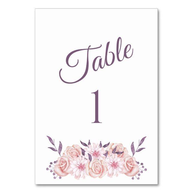 Numéro De Table Aquarelle Fleurs roses-Mariage- (Par défaut)