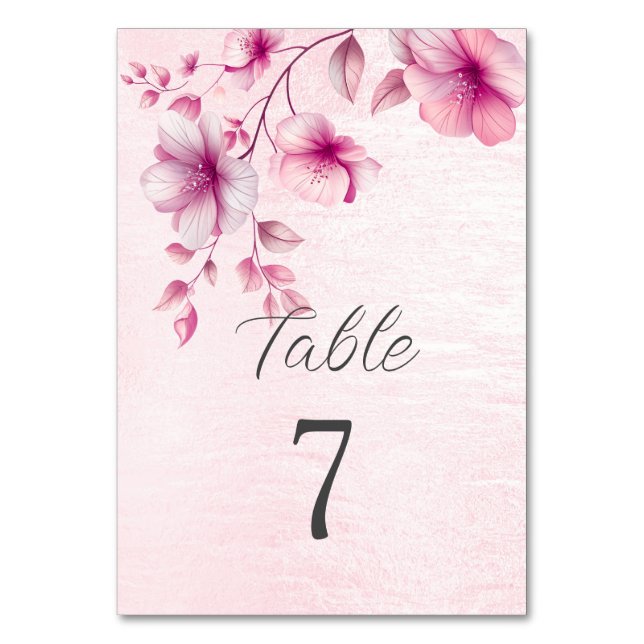 Numéro De Table Aquarelle Fleurs roses Numéro de tableau (Dos)