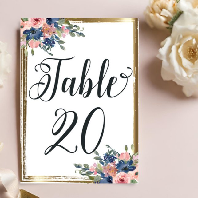 Numéro De Table Aquarelle Floral Calligraphie Numéro de tableau Ca (Créateur téléchargé)