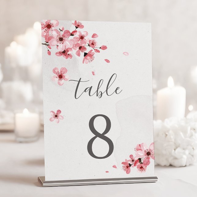 Numéro De Table Aquarelle Floral rose cerisier Mariage (Créateur téléchargé)
