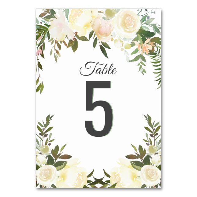 Numéro De Table Aquarelle Floral rose Mariage de crème d'ivoire (Par défaut)