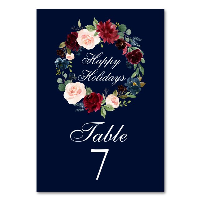 Numéro De Table Aquarelle Floral Wreath Élégant Joyeux Vacances (Par défaut)