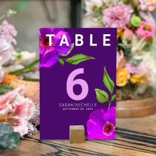 Numéro De Table Aquarelle florale rose bat mitzvah moderne