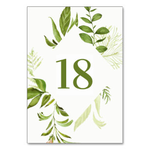 Numéro De Table Aquarelle Foliage vert sauvage Mariage personnalis