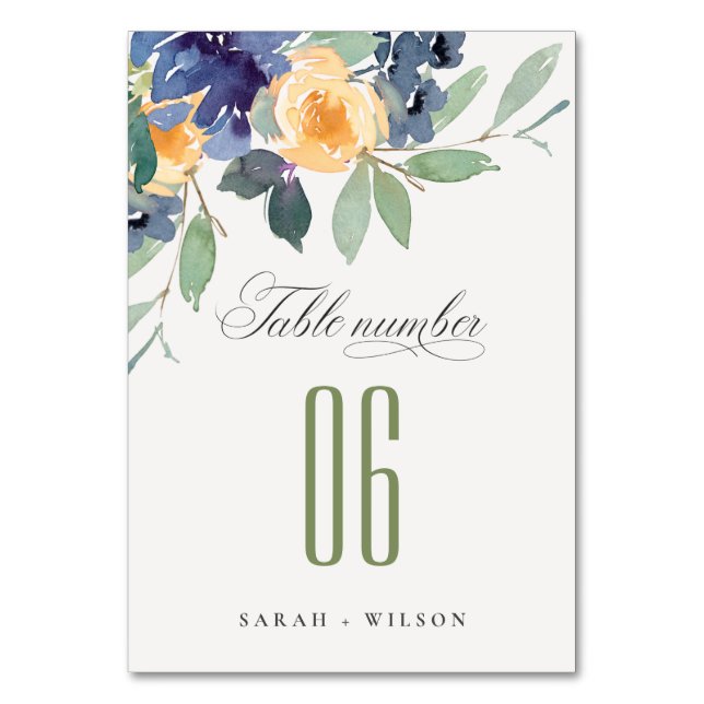 Numéro De Table Aquarelle gaie Bleu Jaune Floral Mariage (Par défaut)