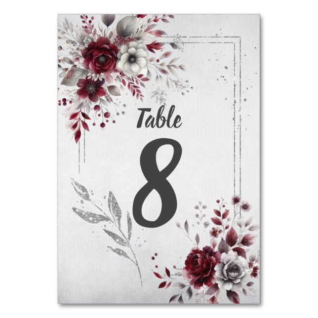 Numéro De Table Aquarelle gris argenté profonde de Bourgogne sur m (Par défaut)