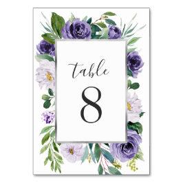 Numéro De Table Aquarelle gris argenté violet Mariage floral