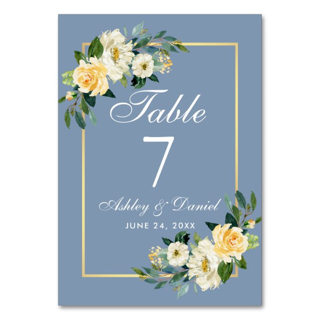 Numéro De Table Aquarelle Jaune Blanc Floral Mariage Or (Par défaut)