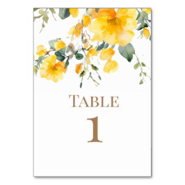 Numéro De Table Aquarelle Jaune Floral Mariage Gold Texte