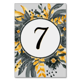 Numéro De Table Aquarelle jaune + gris Floral Mariage élégant
