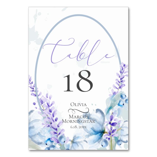 NUMÉRO DE TABLE | Aquarelle Lavande - Bleu Poussié (Par défaut)