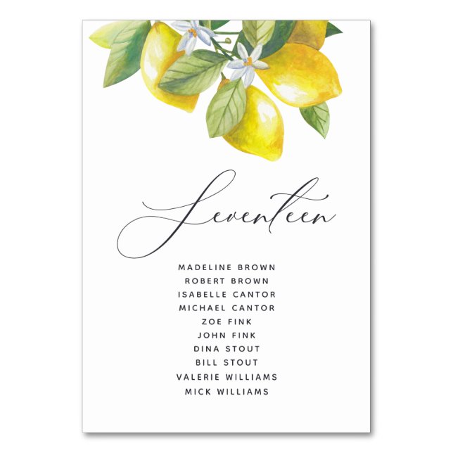 Numéro De Table Aquarelle Lemon Blossom Siège Tableau Numéro (Par défaut)
