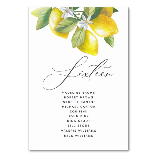 Numéro De Table Aquarelle Lemon Blossom Siège Tableau Numéro (Par défaut)