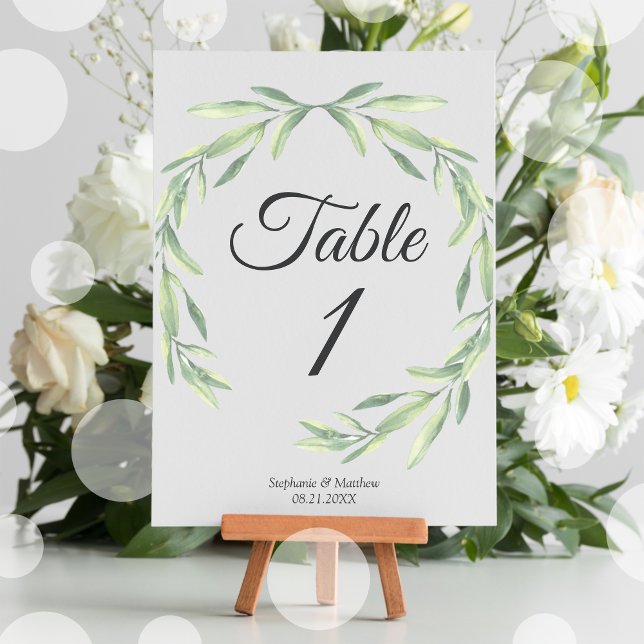 Numéro De Table Aquarelle Mariage de verdure (Créateur téléchargé)