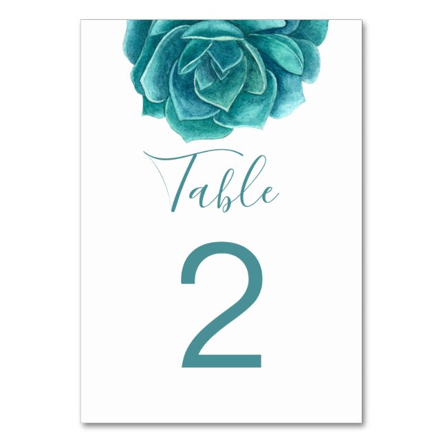 Numéro De Table Aquarelle menthe succulent. mariage de cactus turq (Par défaut)