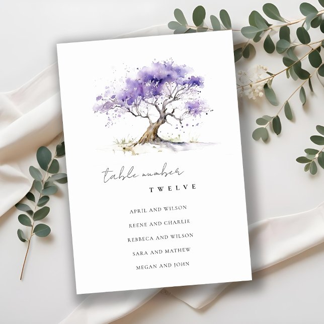 Numéro De Table Aquarelle minimale Lilac Jacaranda Mariage arbre (Créateur téléchargé)