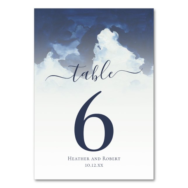 Numéro De Table Aquarelle minimale Mariage Ciel bleu (Par défaut)
