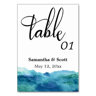 Numéro De Table Aquarelle moderne Abstrait bleu vert Aqua