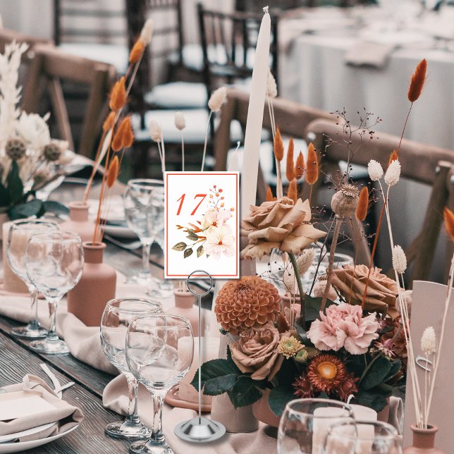 Numéro De Table Aquarelle Moderne Blush Orange Mariage Floral (Créateur téléchargé)