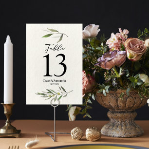 Numéro De Table Aquarelle moderne Branche d'olive verte