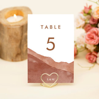 Numéro De Table Aquarelle moderne Burange Orange Terracotta Mariag