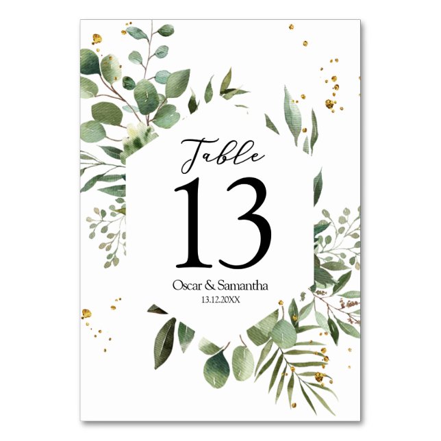 Numéro De Table Aquarelle moderne Vert Eucalyptus Cadre vert (Par défaut)