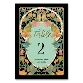 Numéro De Table Aquarelle noire Art Nouveau Mariage