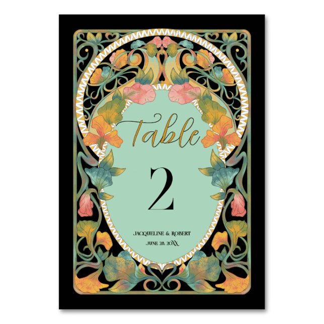 Numéro De Table Aquarelle noire Art Nouveau Mariage (Par défaut)