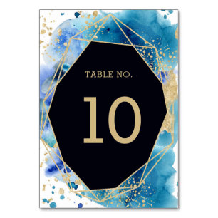 Numéro De Table Aquarelle Océan Abstrait Bleu et Mariage Or
