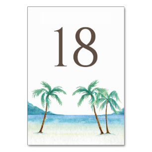 Numéro De Table Aquarelle Palm Trees Plage tropicale Mariage