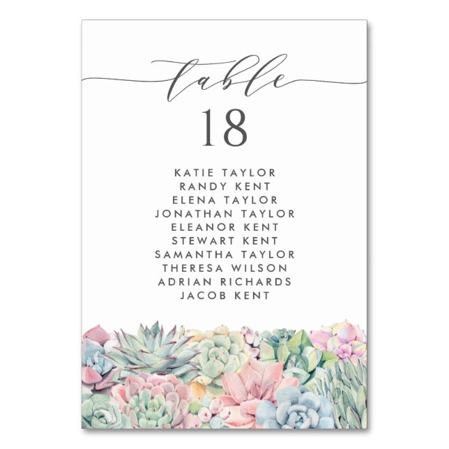 Numéro De Table Aquarelle Pastel Succulents Siège Mariage (Par défaut)