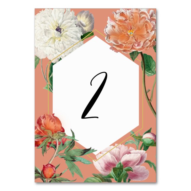 Numéro De Table Aquarelle Peach Pink Peonies Mariage (Par défaut)