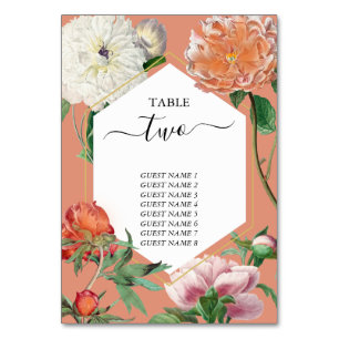 Numéro De Table Aquarelle Peach Pink Peonies Mariage