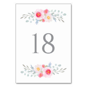 Numéro De Table Aquarelle Peonies roses et Eucalyptus Numéros de t