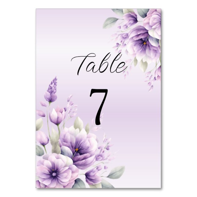 Numéro De Table Aquarelle Purple Floral Numéro du tableau (Par défaut)