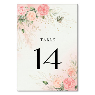 Numéro De Table Aquarelle romantique rose Mariage rose Floral