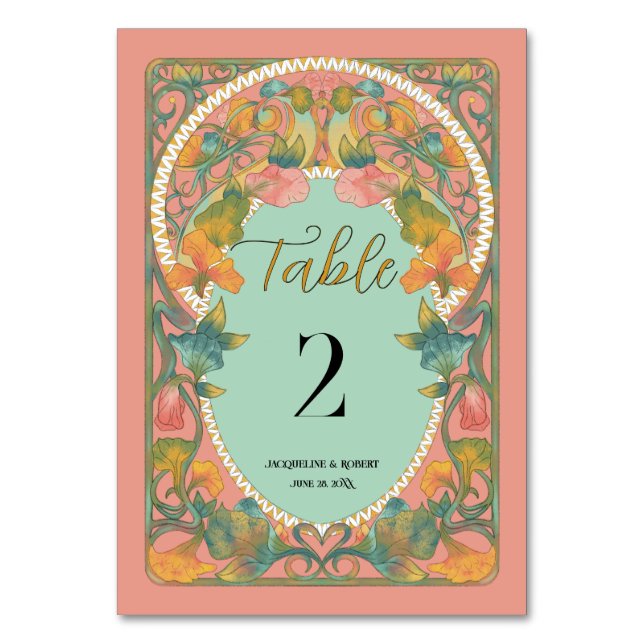 Numéro De Table Aquarelle rose Art nouveau Mariage (Par défaut)